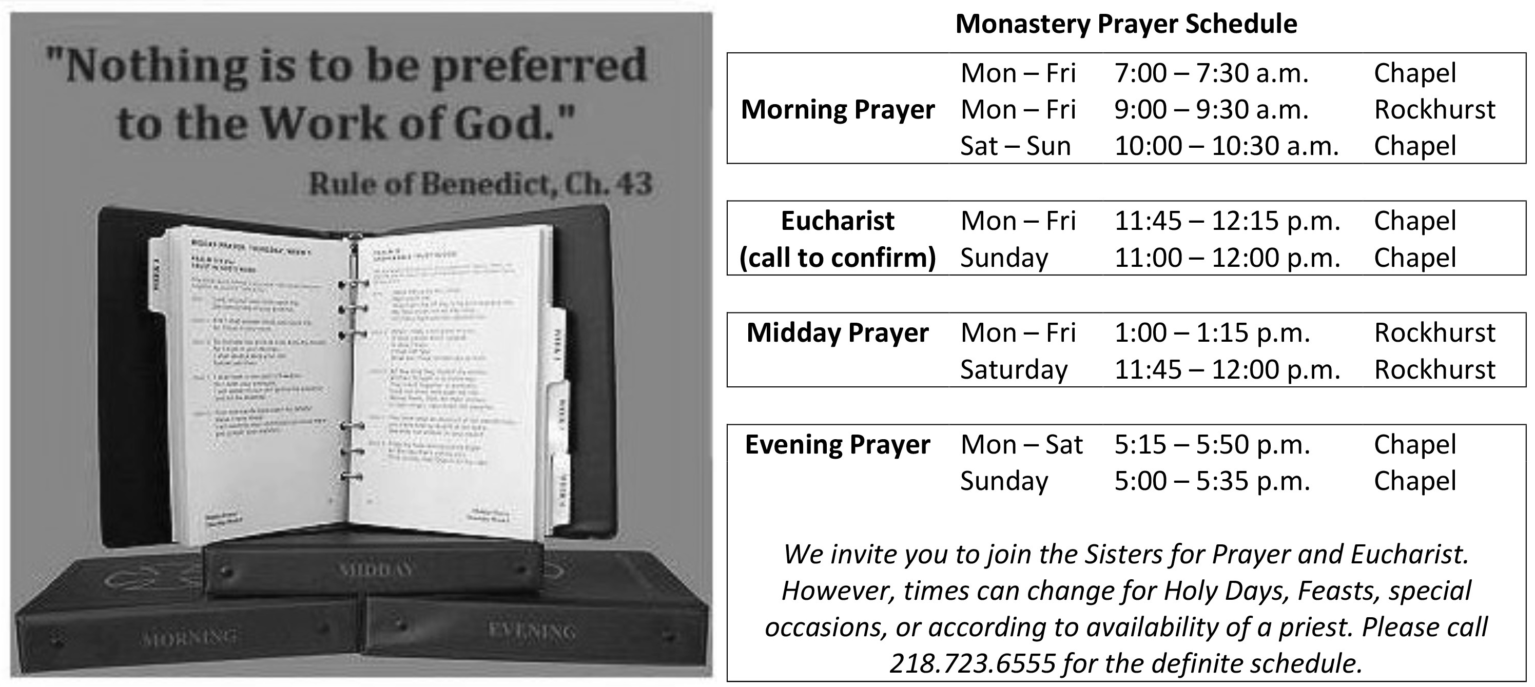 Monastery Prayer Schedule